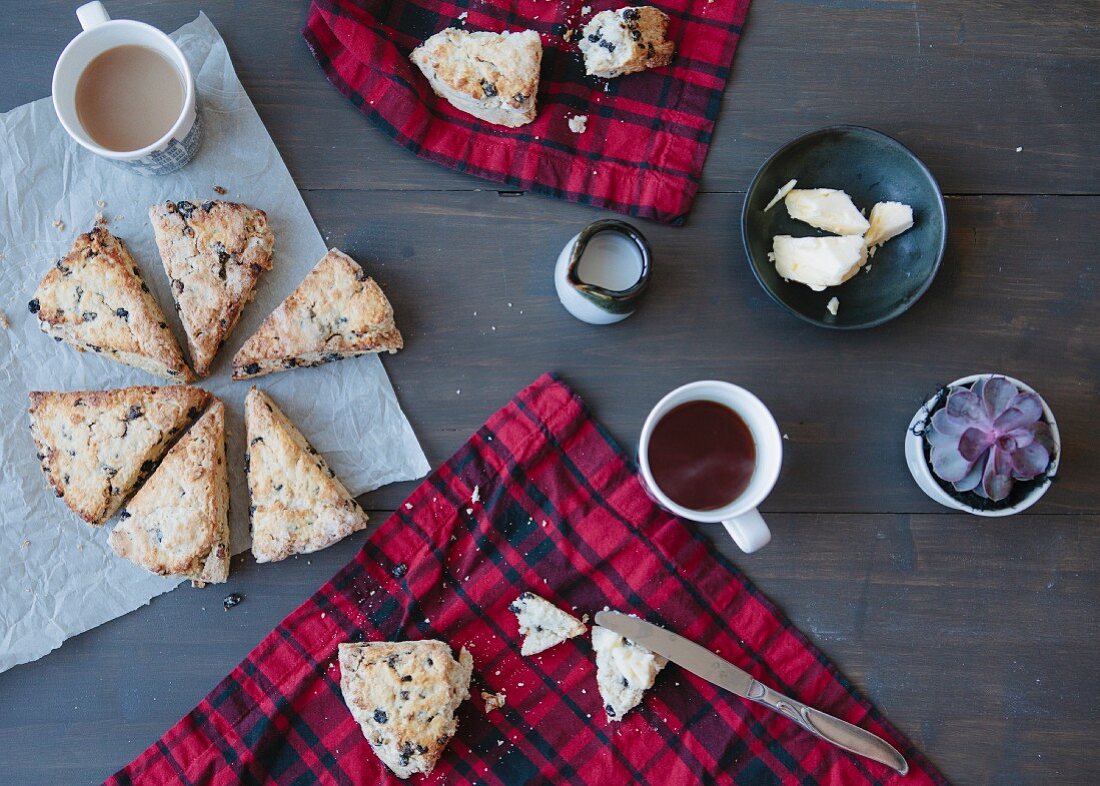 Blackcurrant scones and tea