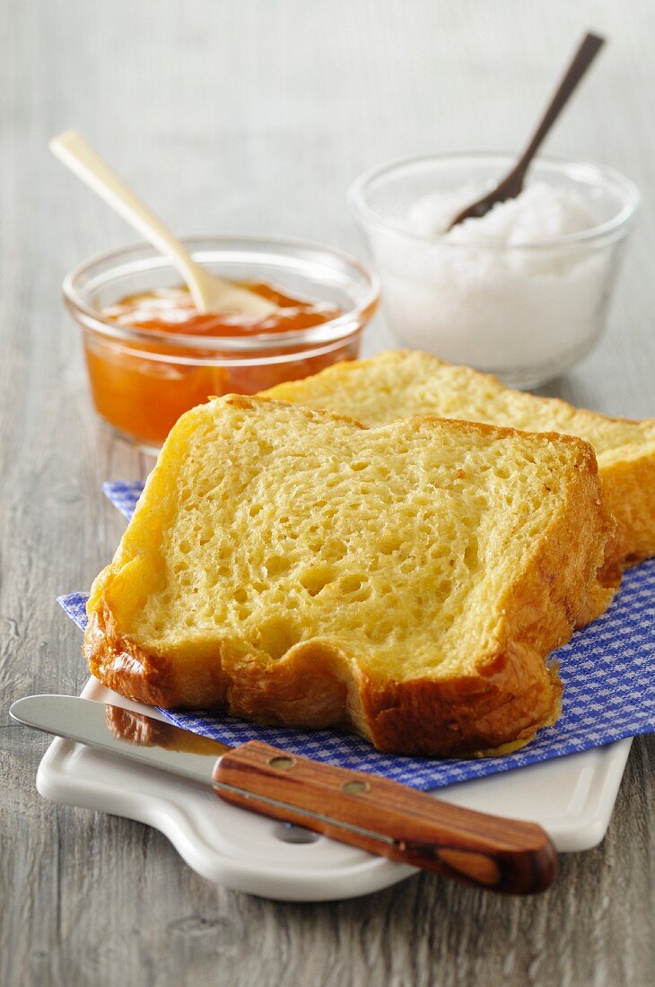 French toast with marmalade for breakfast