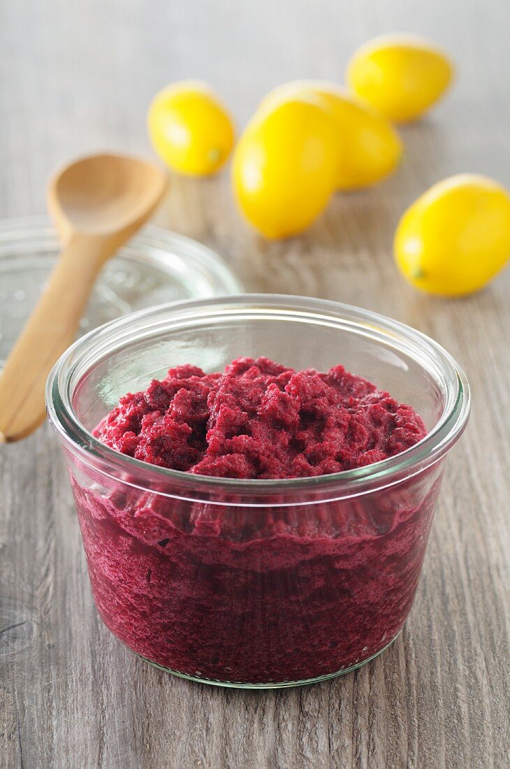 A jar of beetroot hummus