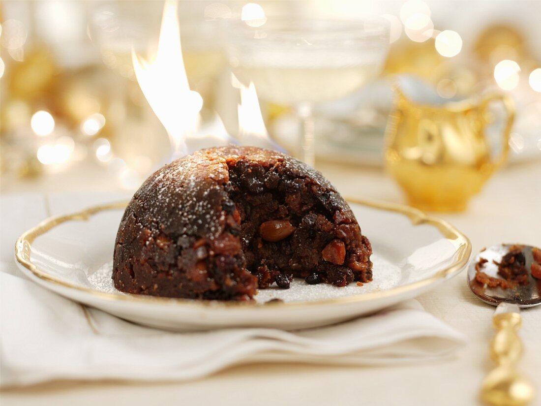 Flambéed Christmas pudding