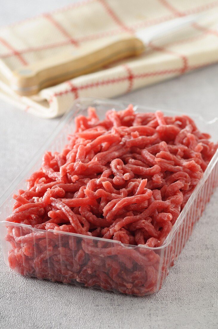 Fresh mince in plastic container