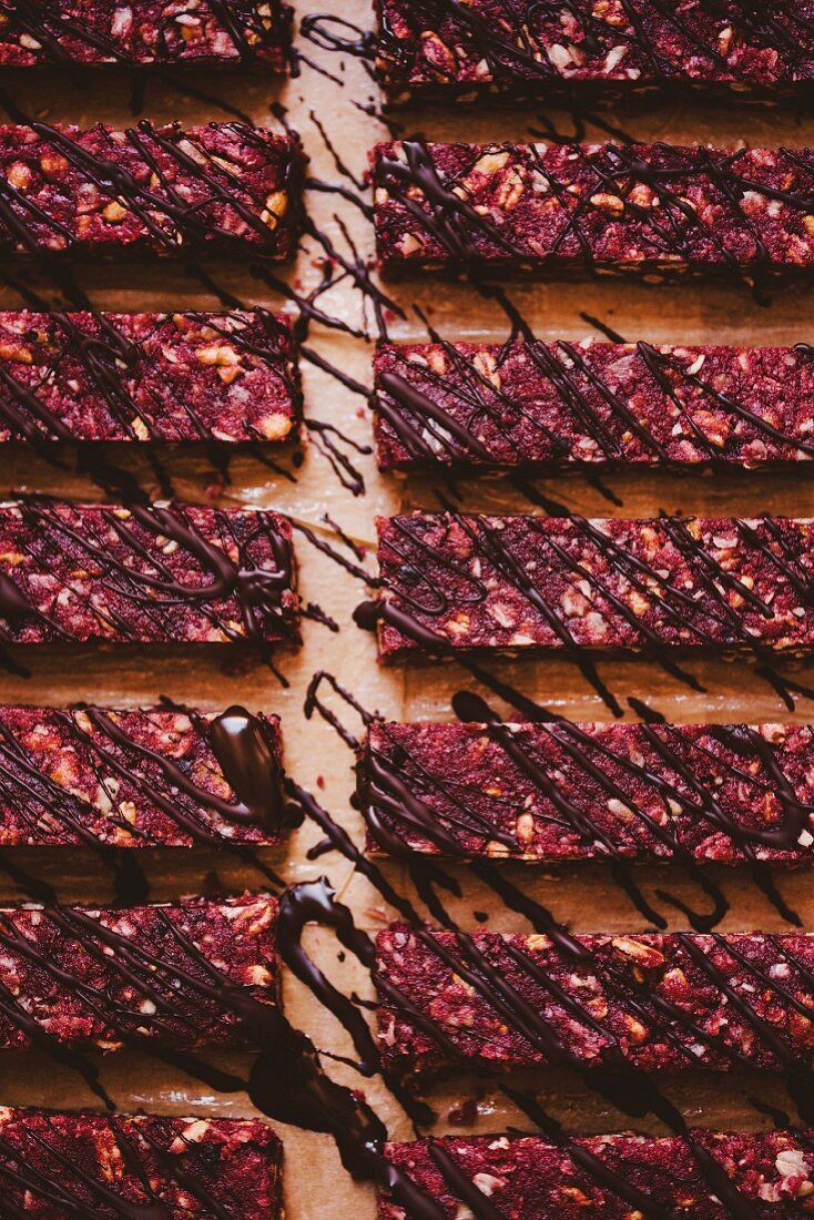 Homemade beetroot muesli bars with chocolate