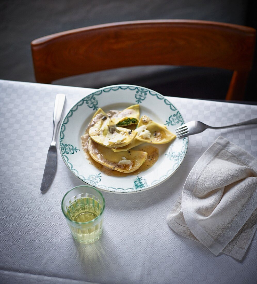 South Tyrolean ravioli on a simply laid table