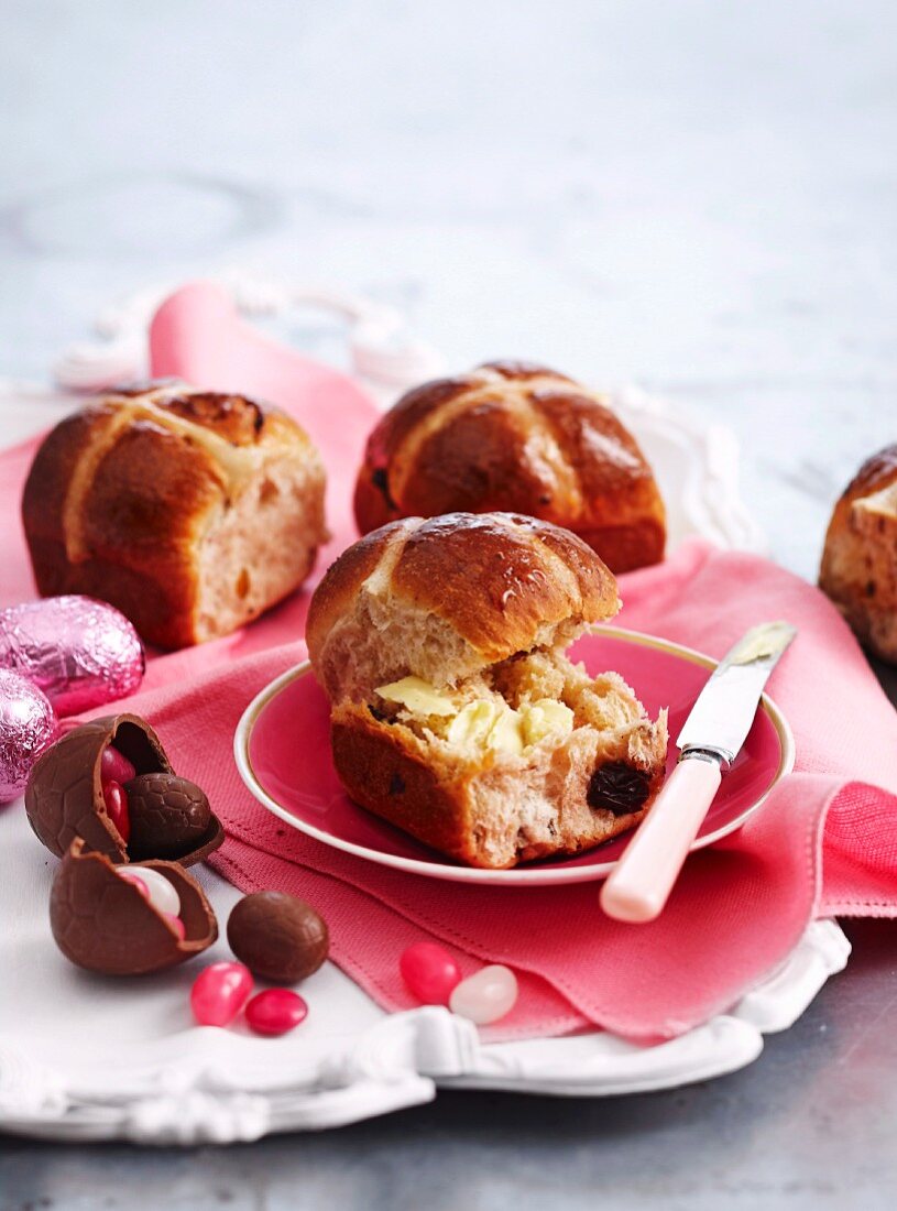 Hot cross buns and homemade Easter eggs