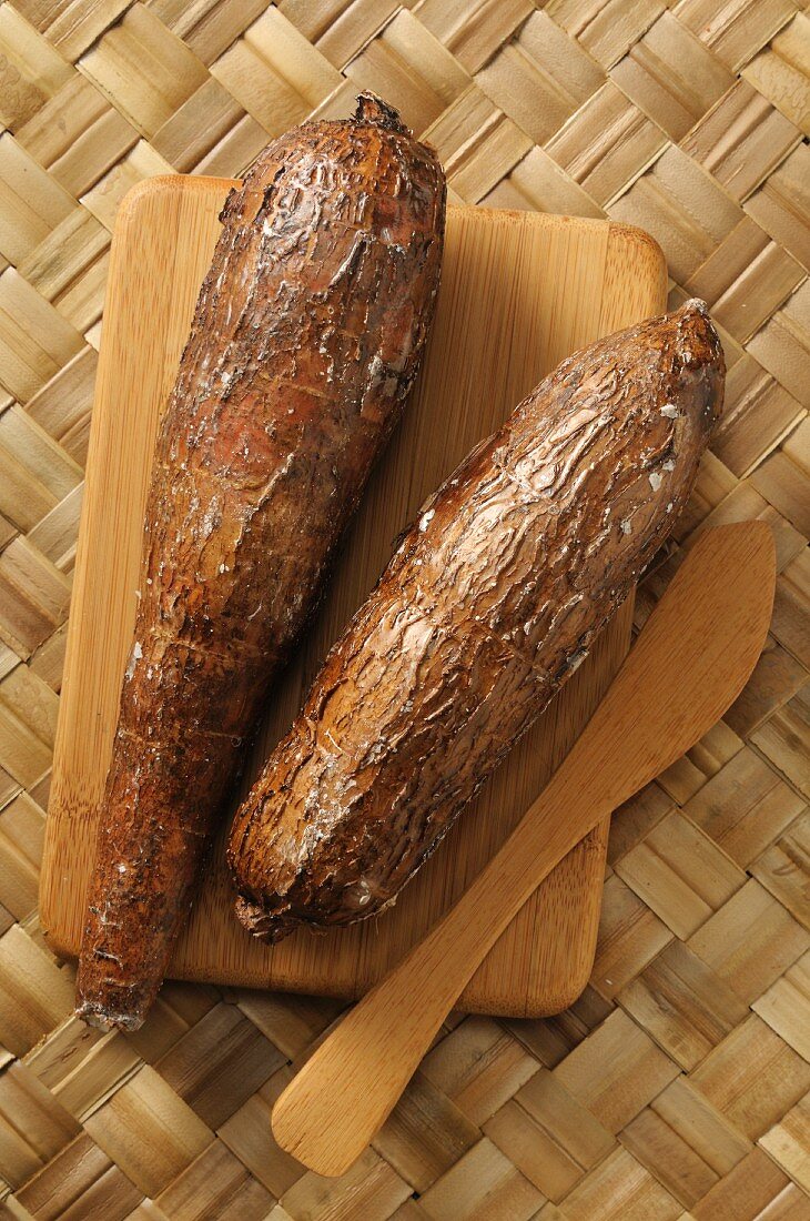 Cassava on a wooden board