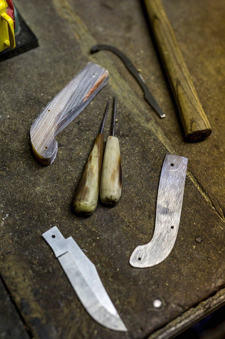 Knives being made in an Italian knife factory