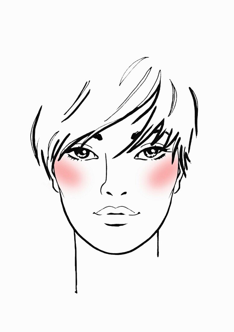 An illustration of blusher on an oval face