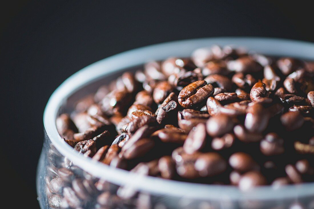 Coffee beans in a glass bowl