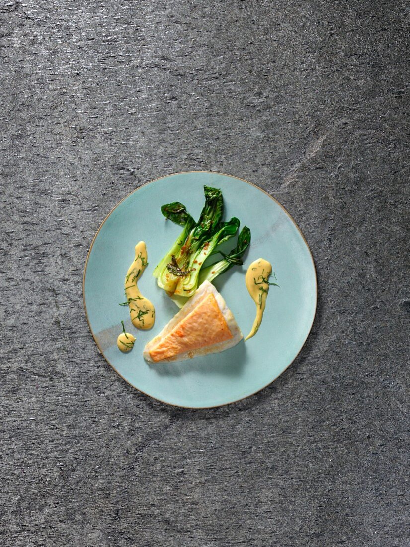 Sous-vide turbot with lobster and bok choy