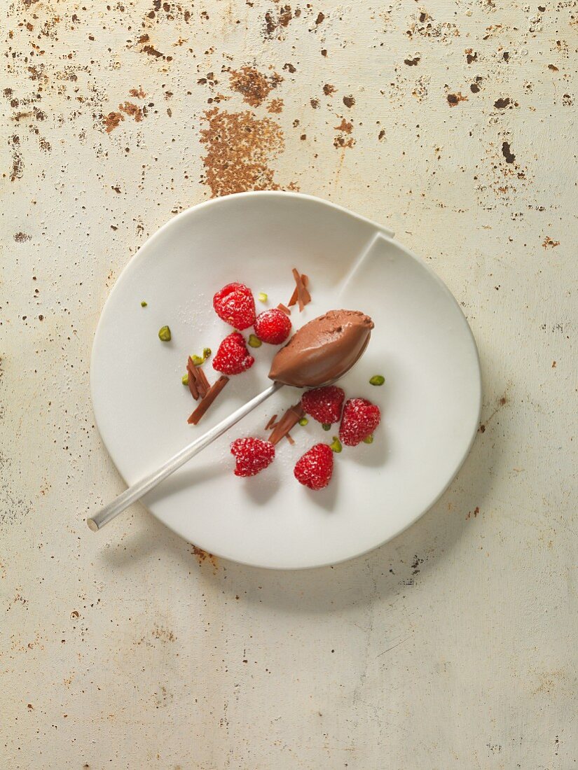 Chocolate sorbet with marinated raspberries