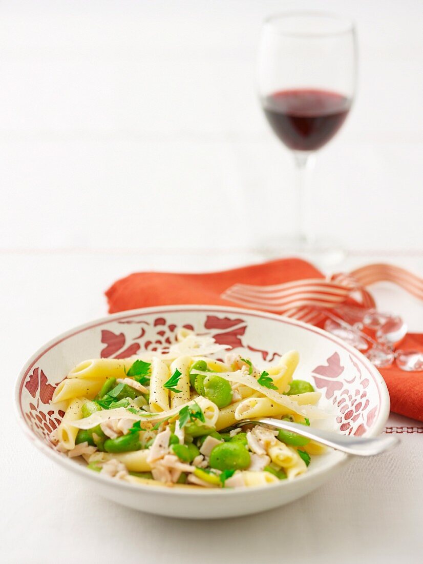 Turkey and broad bean penne