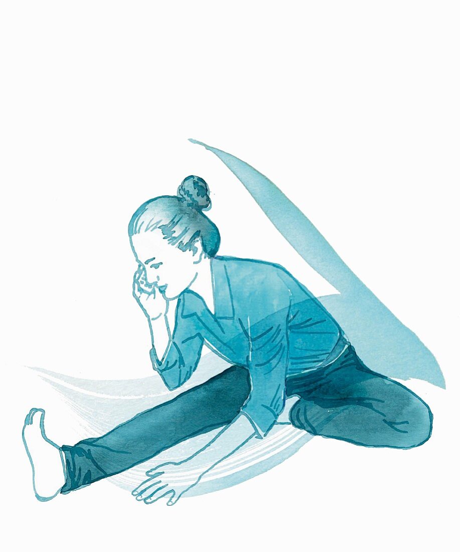 A woman stretching whilst telephoning