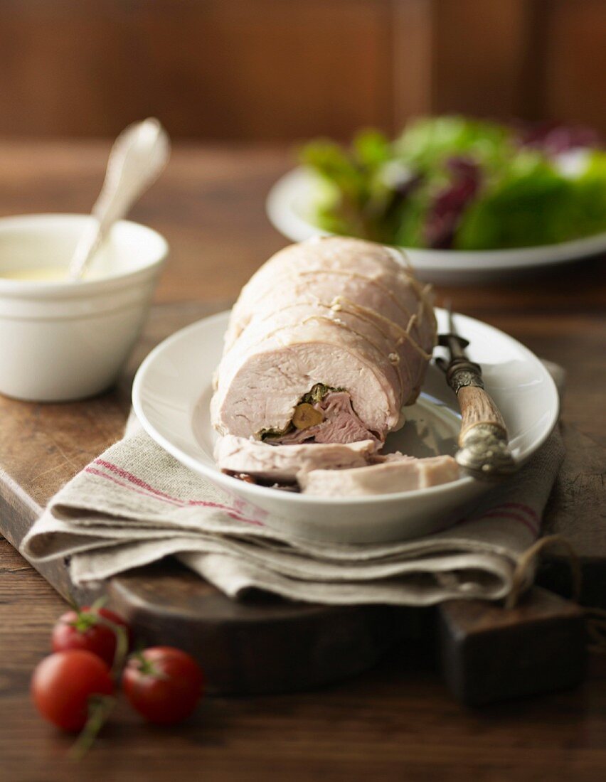 Poached turkey Roll With Lemon Mayonnaise
