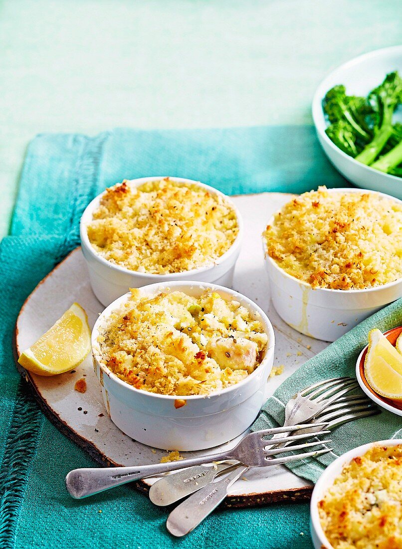 Leek & Fish Pie with Crunchy Bread Topping