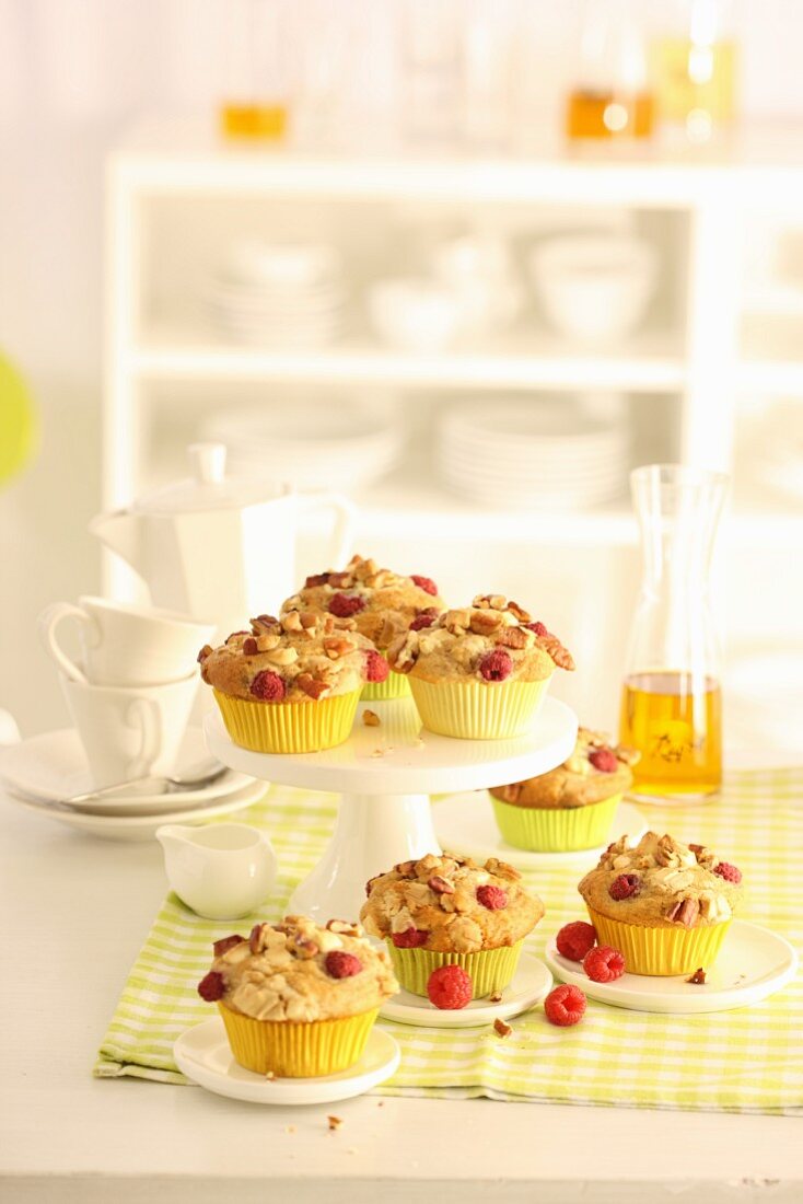 Strawberry muffins with pecan nuts and white chocolate