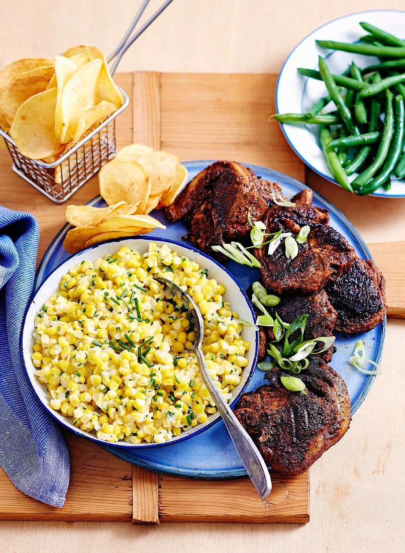 Barbecued Lamb with Creamed Corn