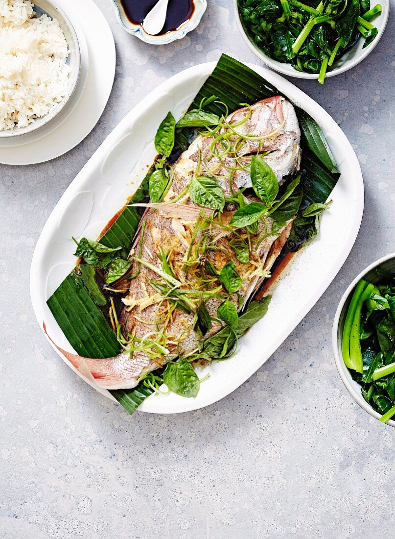 Steamed Whole Snapper with Ginger & Shallots