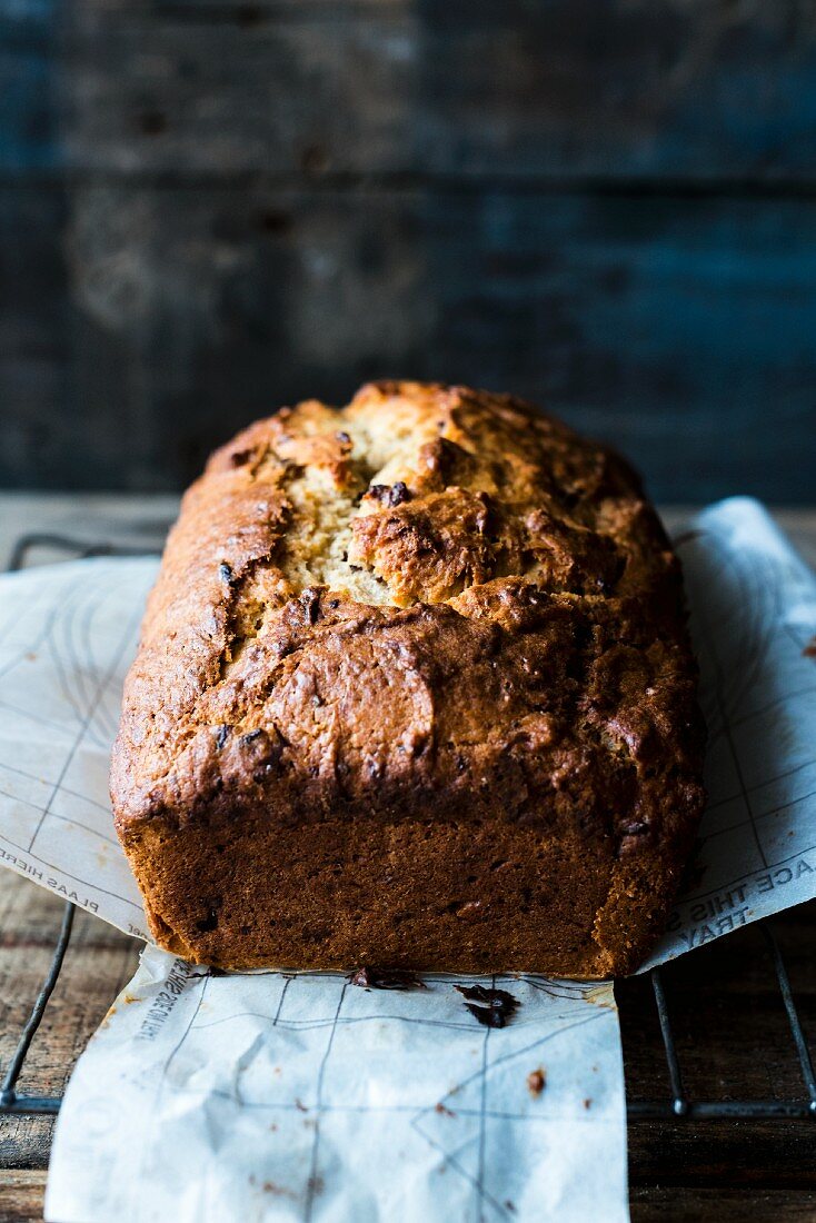 Banana bread on a piece of baking paper