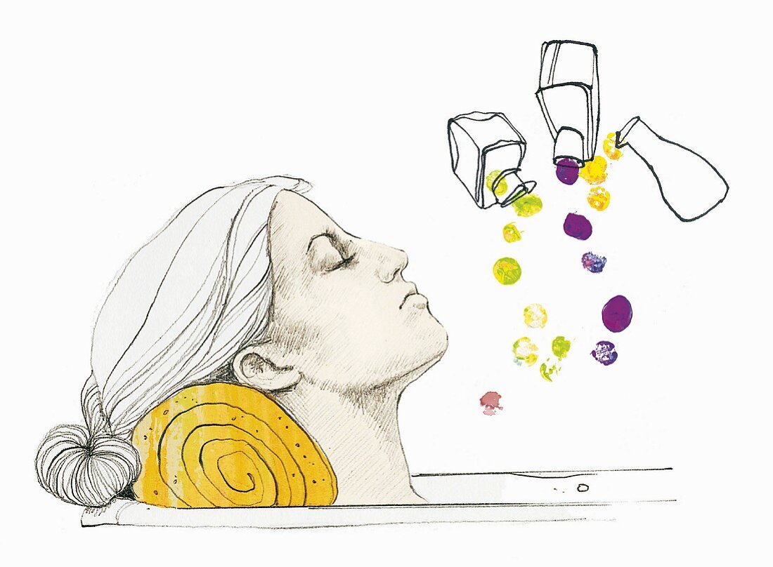 An illustration of a woman having a relaxing bath