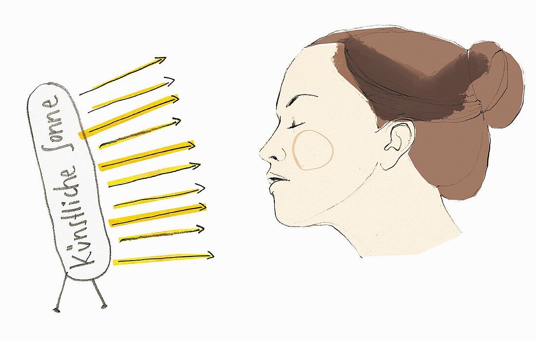 An illustration of a woman having light therapy