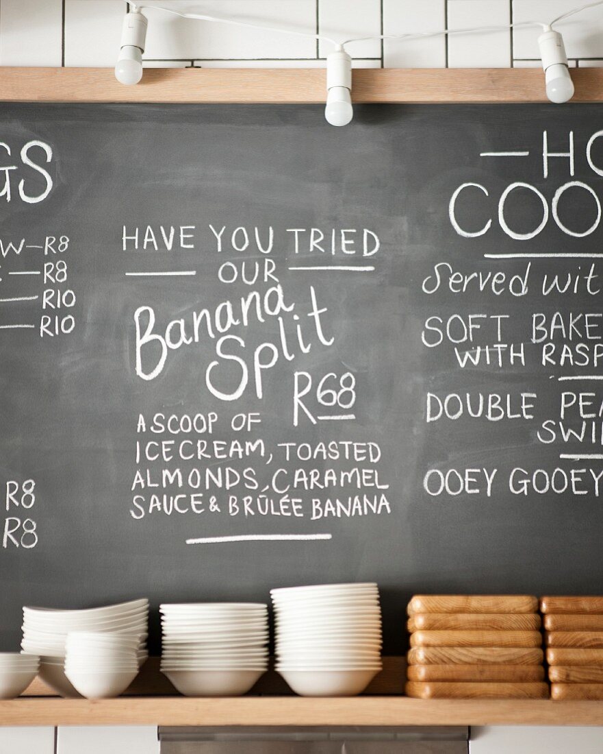 A specials board in an ice cream cafe