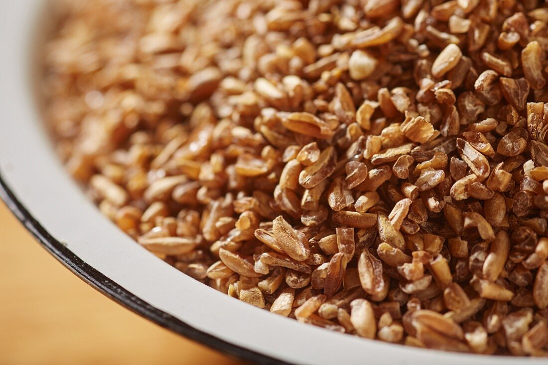 Bulgur in an enamel bowl (detail)