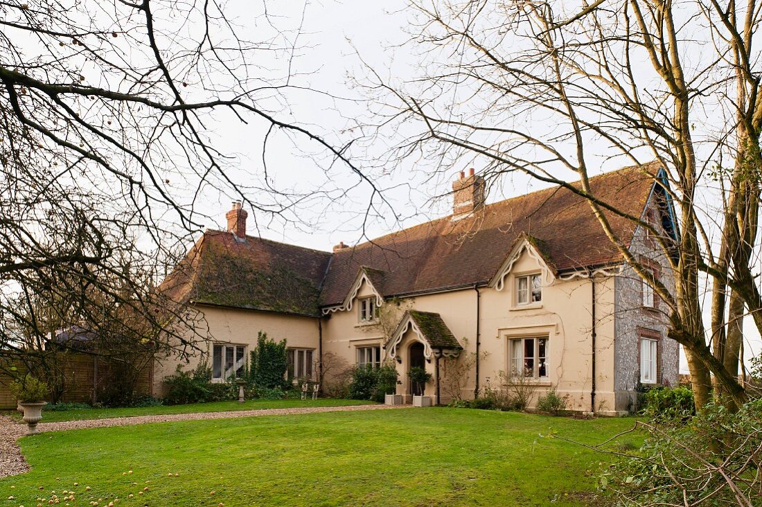 English country house with garden