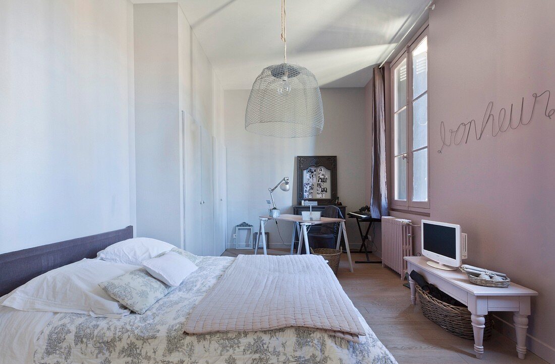 French-style bedroom with desk in corner