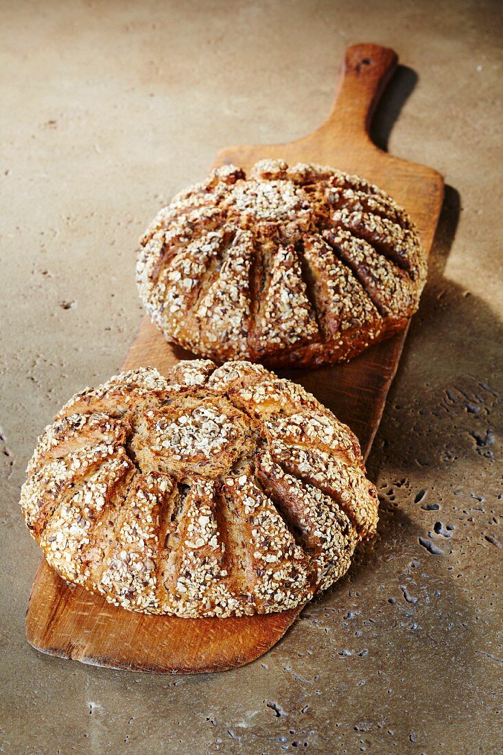 Two loaves of multigrain quark bread