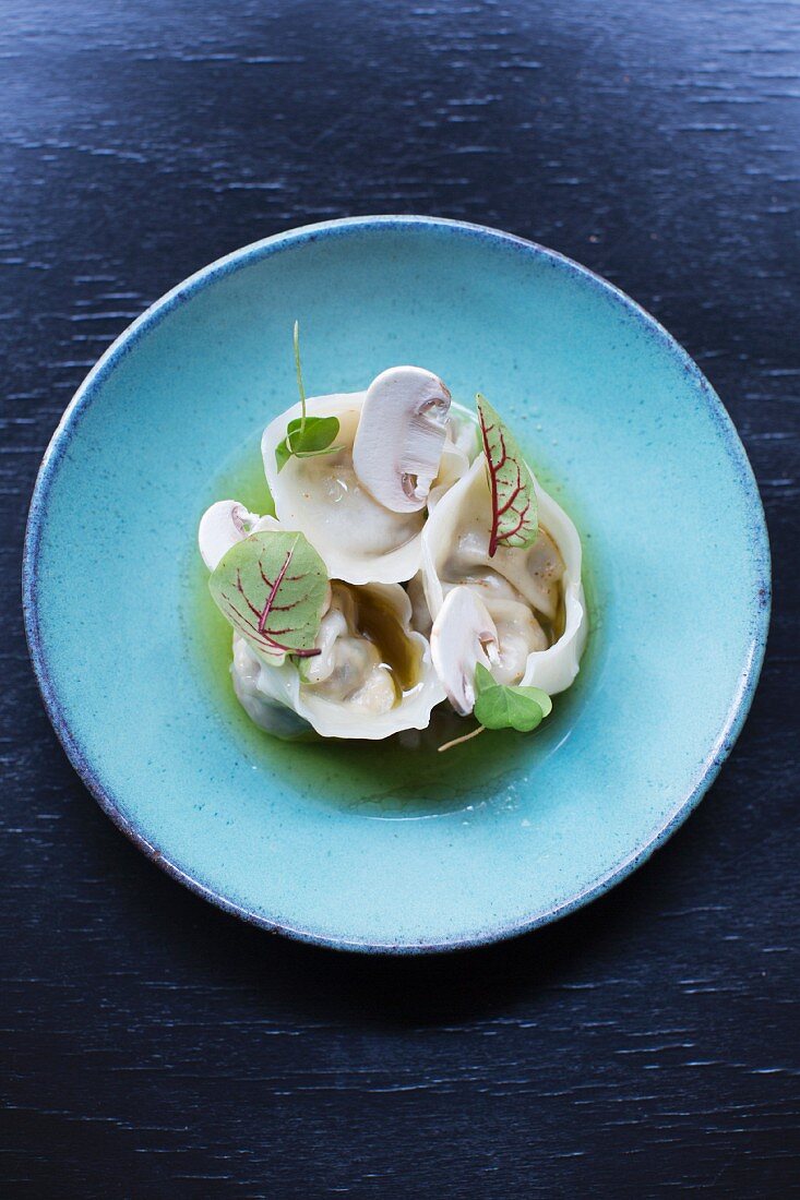 Mushroom pockets with soy sauce and brown butter in 'Cordobar', Berlin, Germany