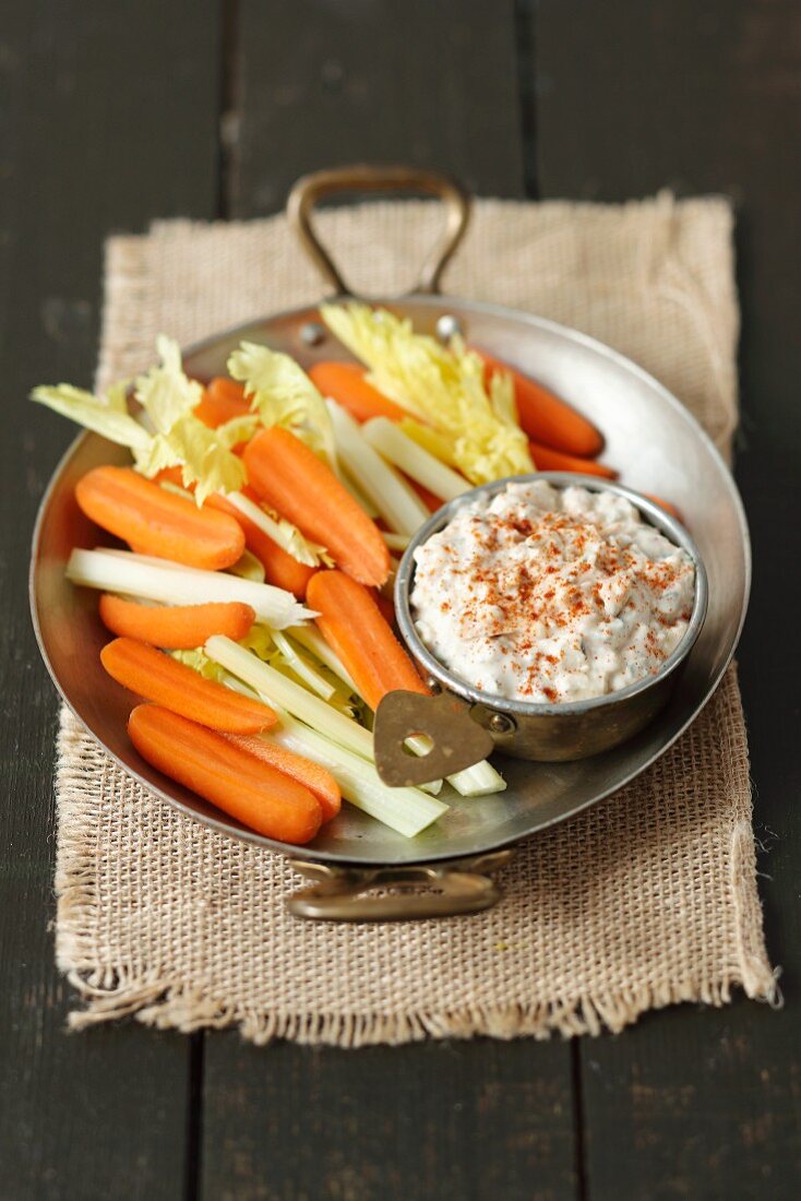 Carrots and celery with a blue cheese dip