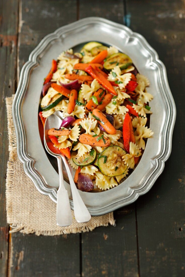 A summer pasta salad with grilled vegetables