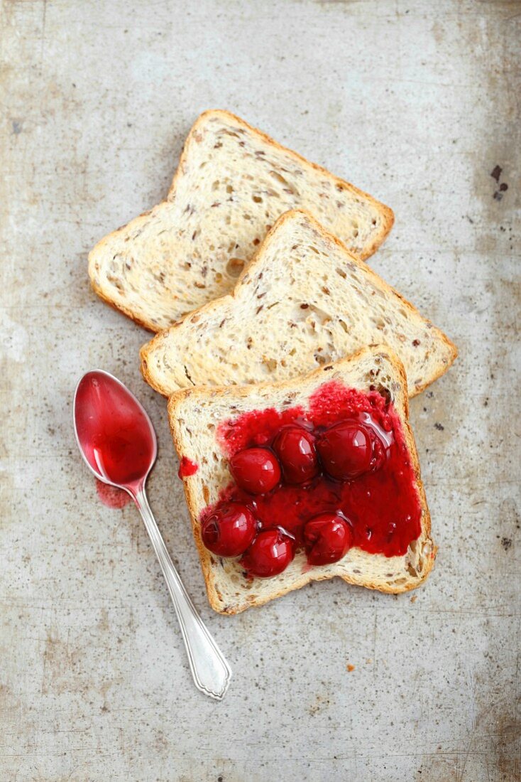 Toast with cherry jam