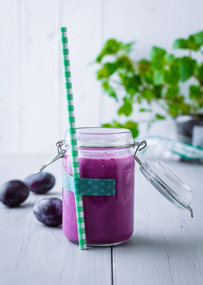 Blueberry and damson lassi with chia seed gel and lupine yoghurt