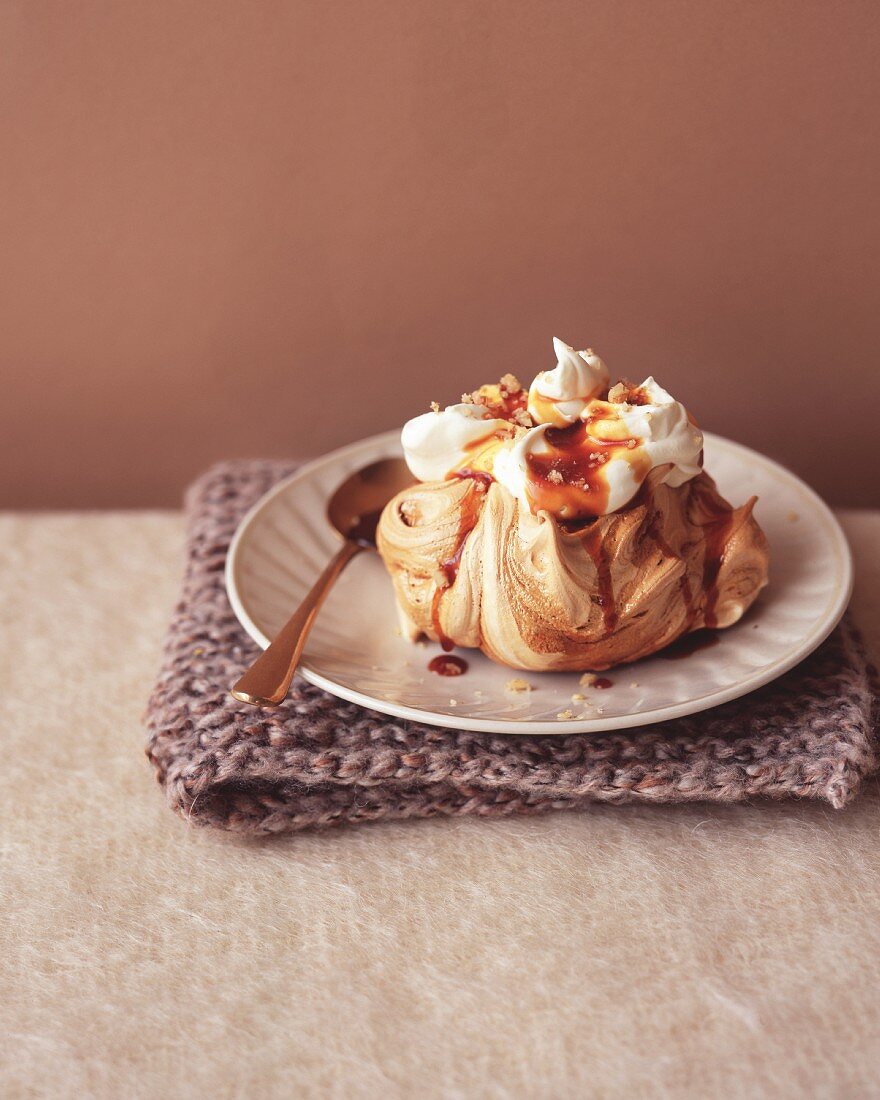 Coffee pavlova with walnut cream