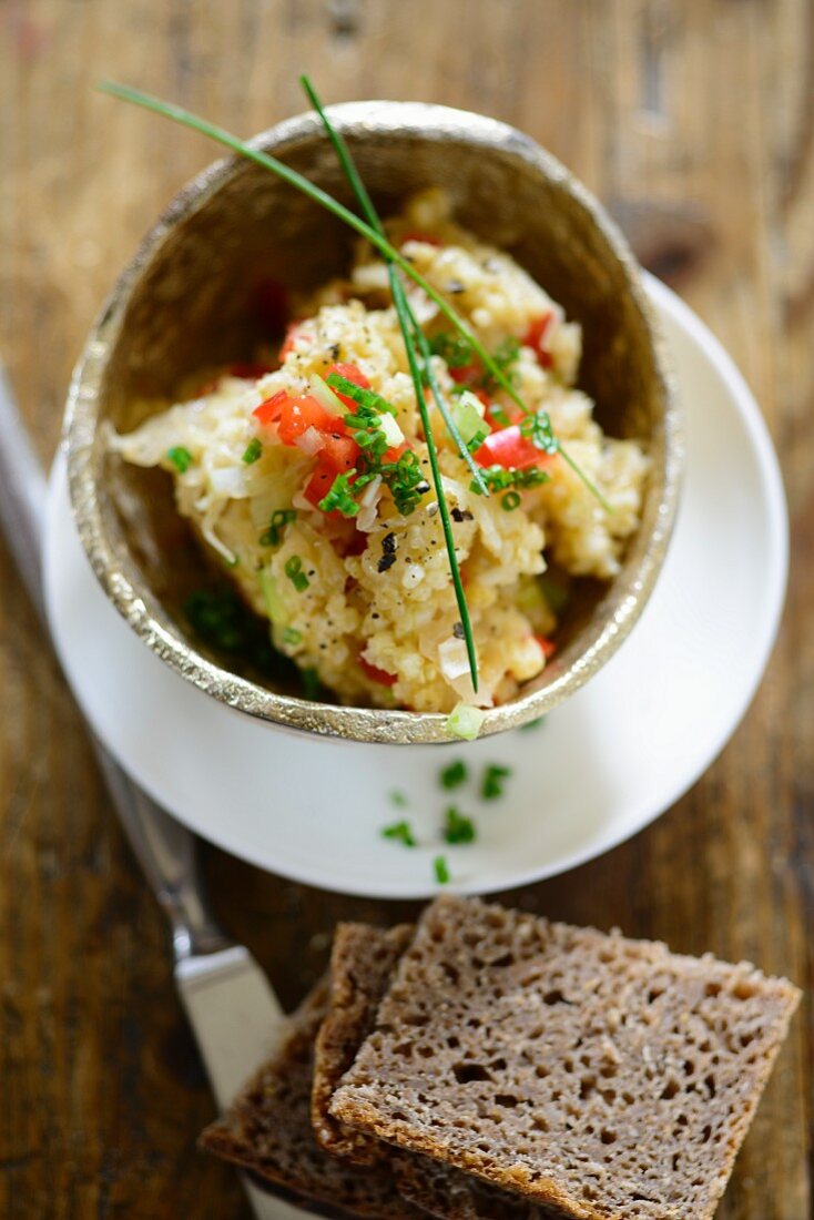 Millet spread with sauerkraut and a slice of wholemeal bread