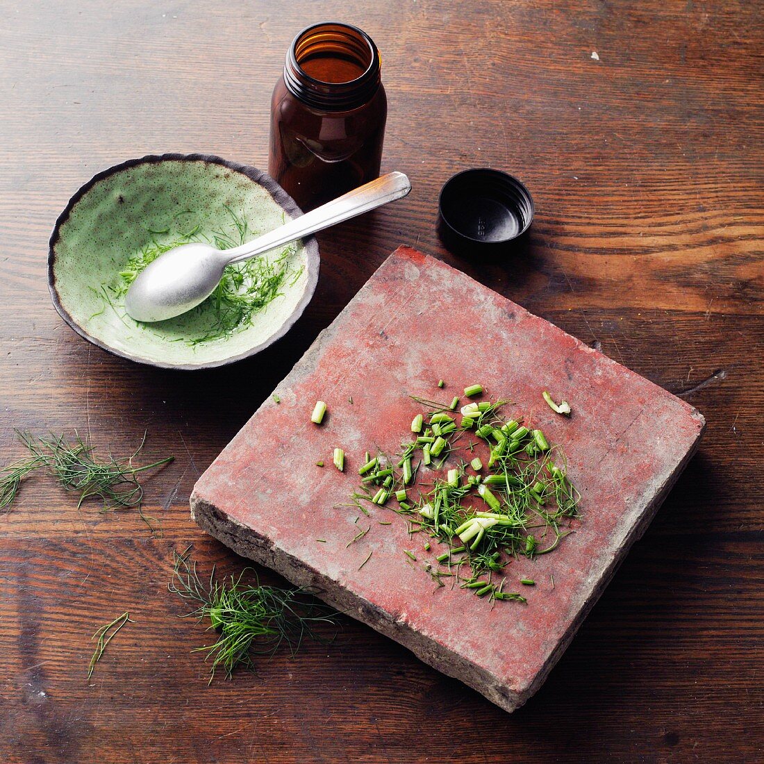 Aromatic herb mixture à la Hildegard von Bingen being made