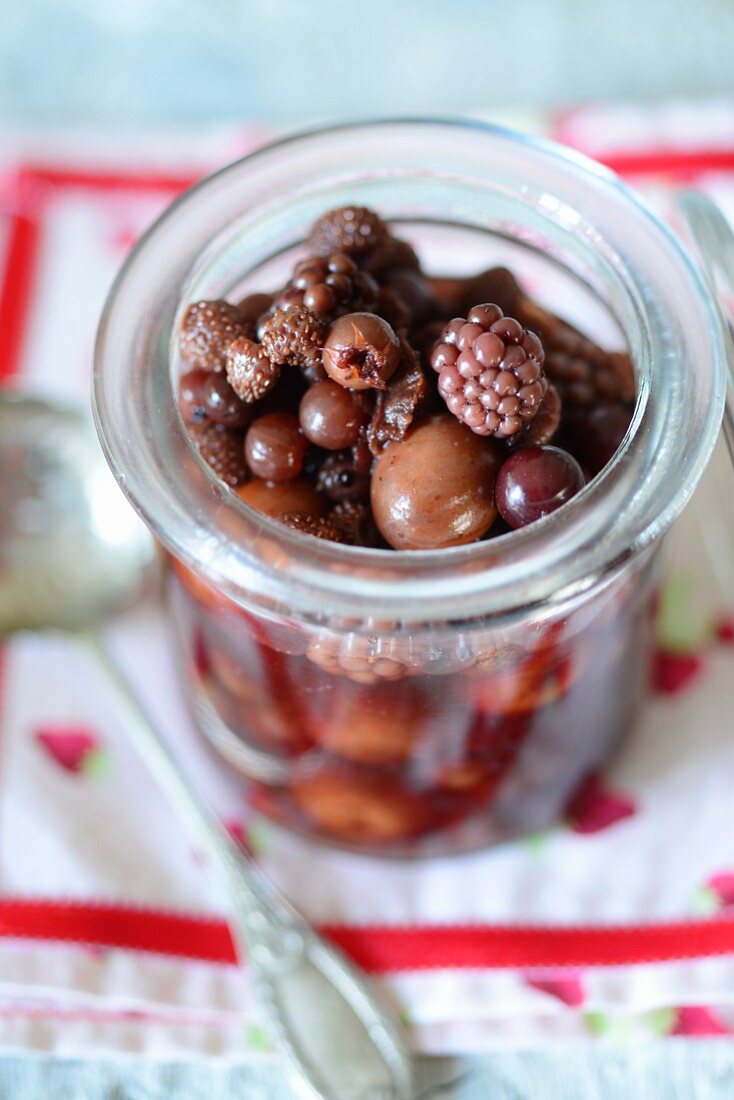 Classic rum compote in a preserving jar