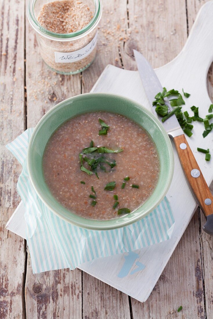 Cracked wheat soup with fresh herbs (post fasting)
