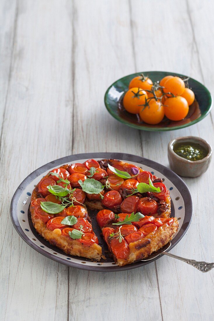 Tomato tarte tatin on a plate