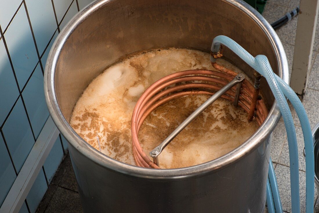 A brewing kettle in a brewery
