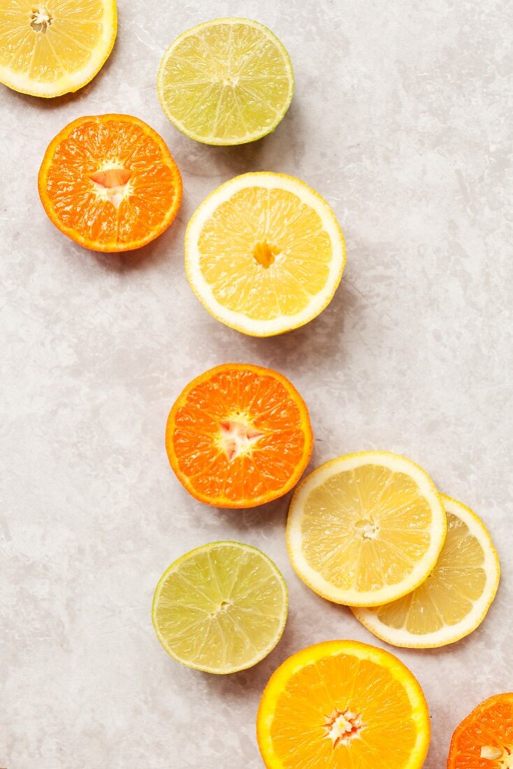 Various sliced citrus fruits