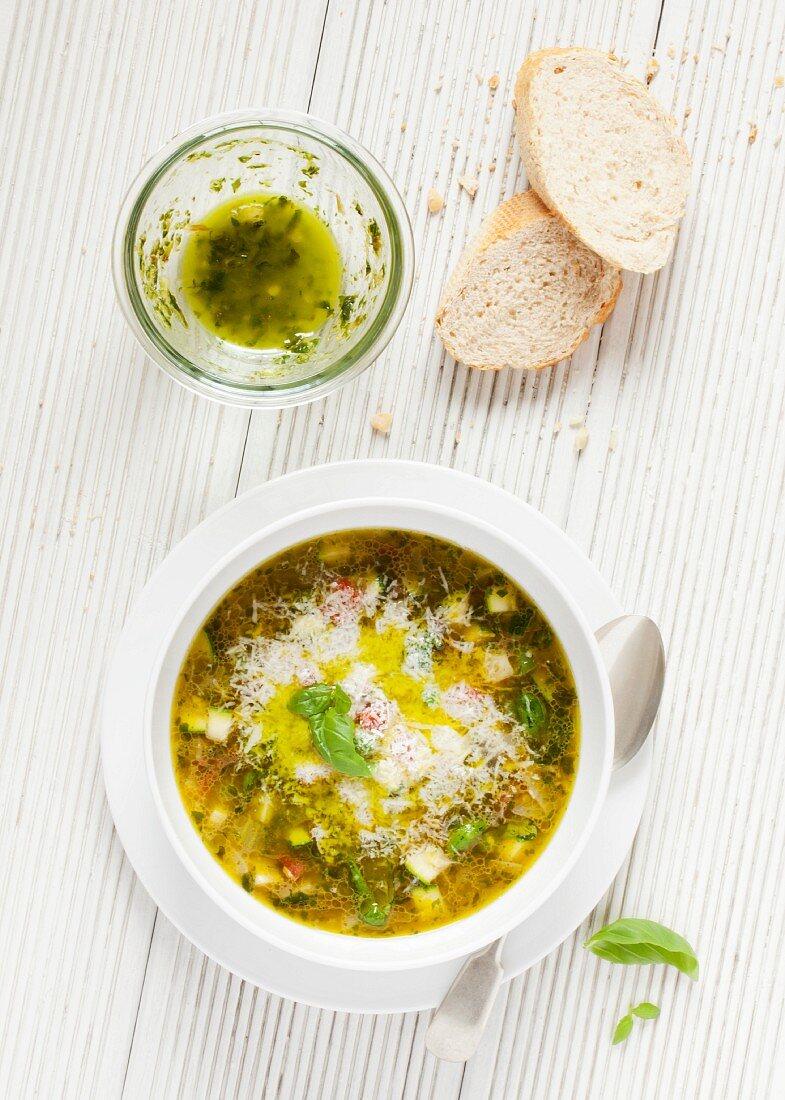 Pistou soup with crusty bread