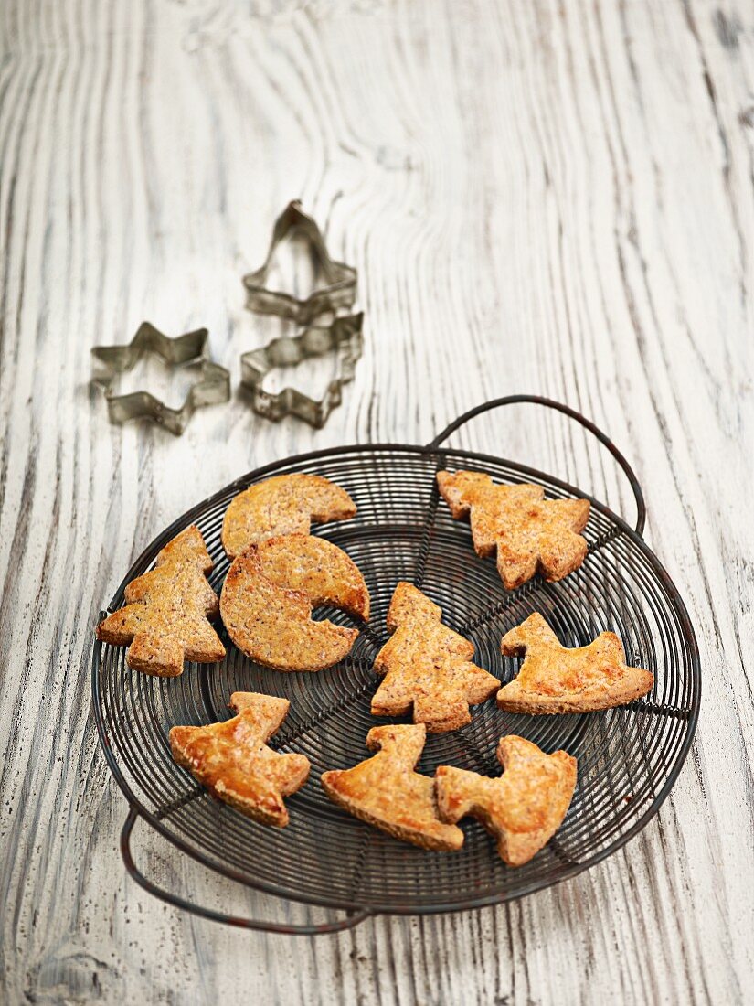 Bredele (Alsace Christmas biscuits) on a wire rack