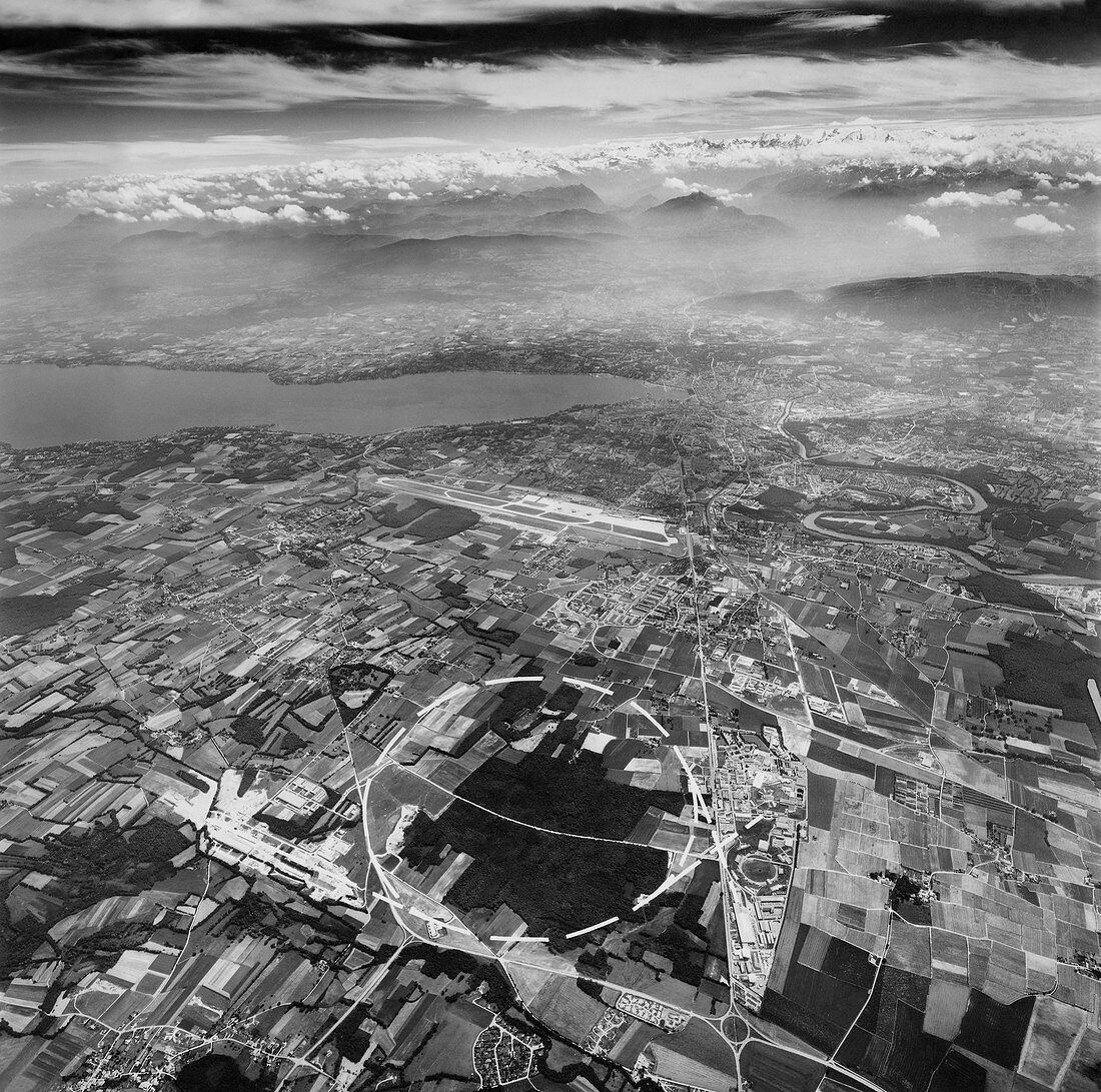 Aerial photo of path of SPS accelerator,CERN