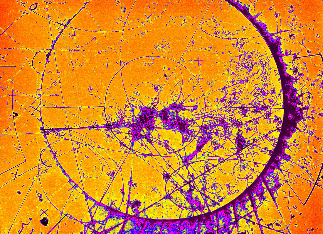 Particle tracks in a bubble chamber