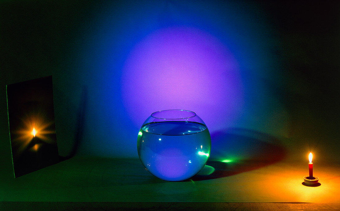Water lens inverting image of a candle