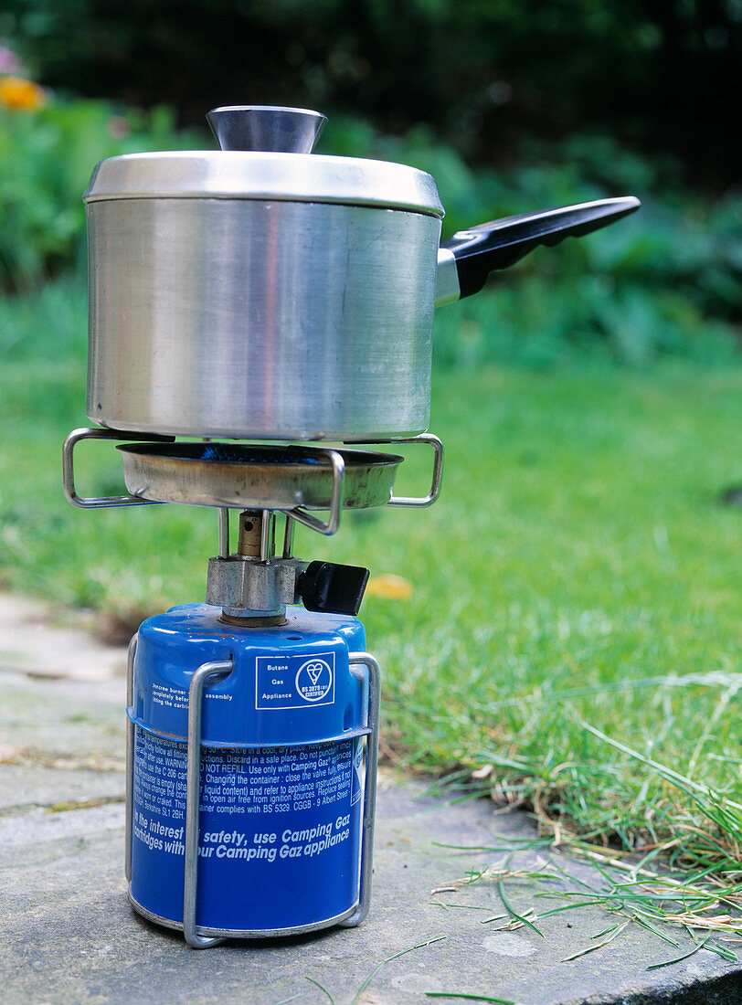 Camping stove in use
