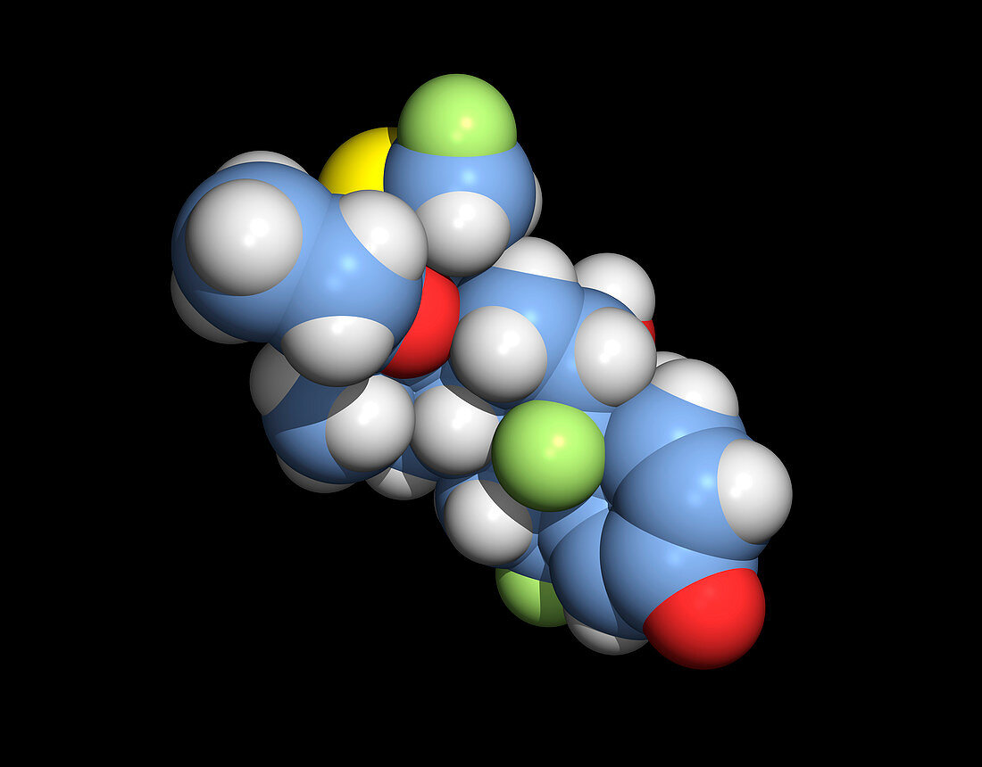 Fluticasone asthma drug molecule