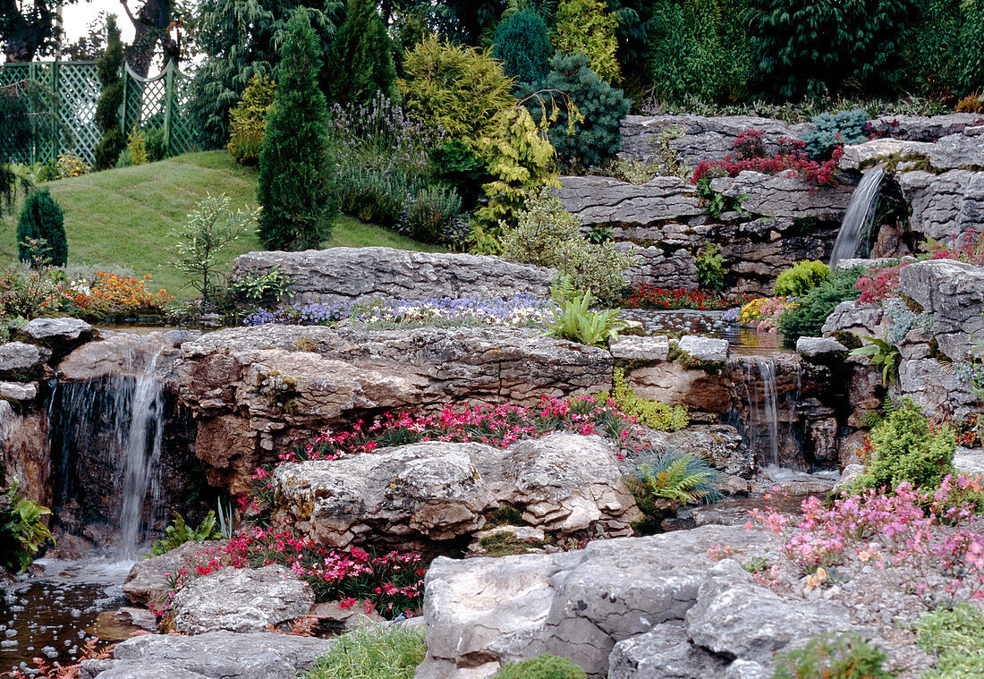 Rockery with cascading stream feature